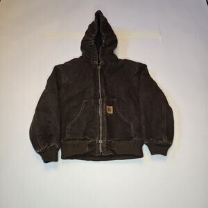 Vintage Carhartt Jacket Kids Youth Small S 6/7 Brown Hooded Lined